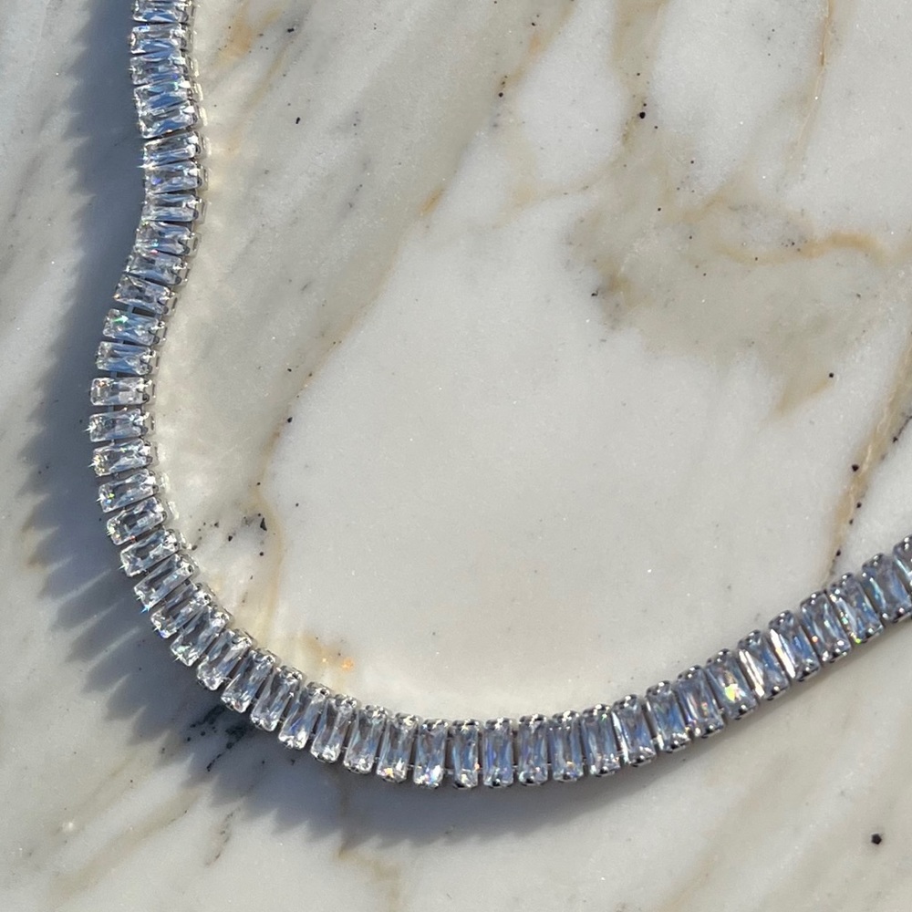 🩶 Zircon Stone Tennis Necklace 💎 STAINLESS STEEL Rhodium Plated
